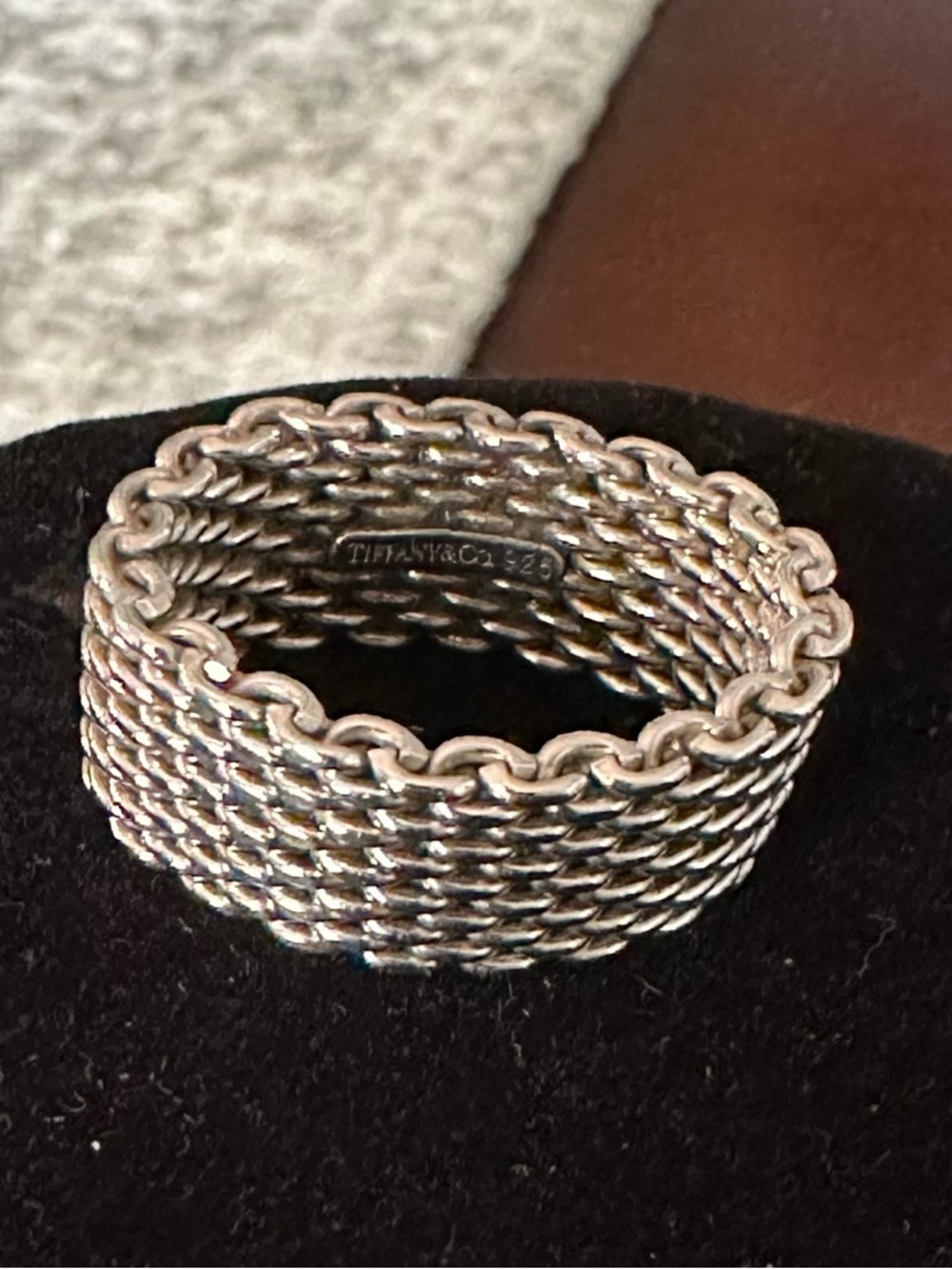 Tiffany & Co. Somerset Mesh Sterling Silver Mesh Flex Ring Sz 7 EUC